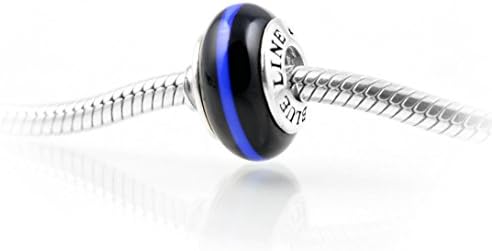 Thin Line Thin Blue Line POLICE Charm: Midnight Black and Cobalt Blue Glass with Sterling Silver Core