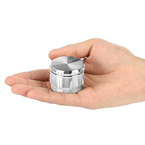 iRainy G2 Pocket Size Spice Herb Grinder - Small Tiny 1.6 Inch 4 Pieces with Pollen Catcher (Silver)