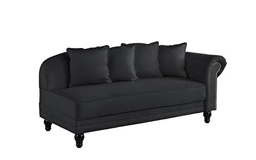 Large Classic Velvet Fabric Living Room Chaise Lounge with Nailhead Trim (Black) - Thumbnail 2