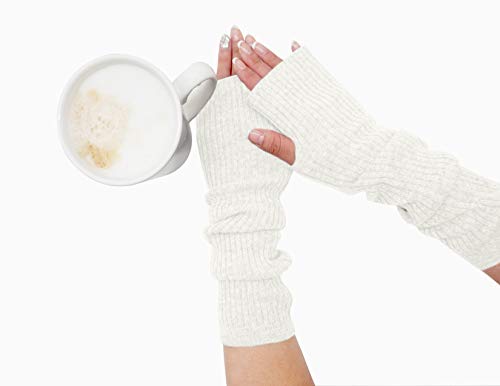 State Cashmere Women's 100% Cashmere Knit Long Fingerless Arm Warmers Mitten Gloves 13"