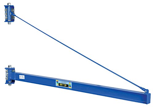Vestil JIB-HC-3 Manual Wall Mount Steel Jib Crane, High Clearance 300 lb Capacity, 180 degree Rotation, Tie Bar Length 82-1/4", I-Beam 2-11/16" Flange x 4" Height, Overall I-Beam Length 86", Usable I-Beam Length 79-3/4"
