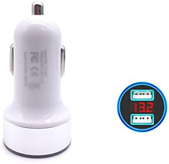 SINCHUN-Dual USB Car Charger Metal Adapter Fast Charge with LED Display Voltage 3.1A/15W, Smart Charge Multi-protection System for any ISO Android Devices (White)