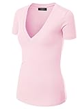 MBJ Womens Premium Basic Fitted Soft Short Sleeve Deep V Neck T Shirt - Made in USA