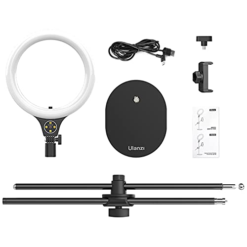 [Upgraded Base] Ring Light Desk with Horizontal Boom Arm, 10" Ring Light with Phone Tripod Stand, 3500k-6500K Dimmable, Ring Light with Phone Holder for Video Recording, Live Stream, Portrait, Makeup