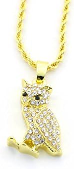 Hip Hop 14K Gold Plated Iced out OWL Pendant with free rope chain