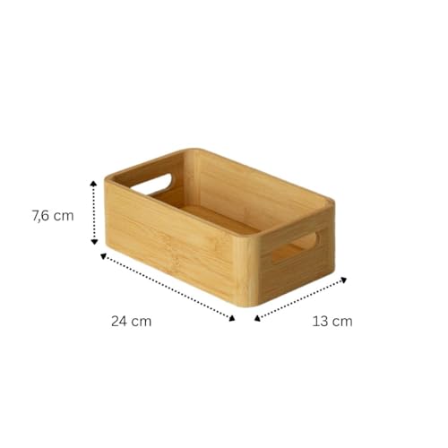 Caixa Organizadora de Bambu com Alças, 24x13x7,6 cm, Natural