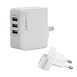 3 Port USB Wall Charger with Auto-ID/SmartID Tech and Foldable Plug for Apple iPhone 7 / 7 Plus,6 / 6 Plus, iPad Air 2 / mini 3, Samsung Galaxy S6 / S6 Edge and More