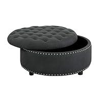 Bliss Brands Dorris Fabric Upholstered Nailhead Studded Round Storage Ottoman (Gray)