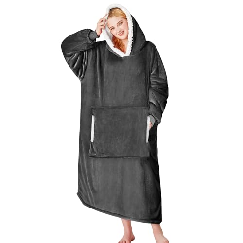 yescool Flannel Sherpa Wearable Blanket Hoodie