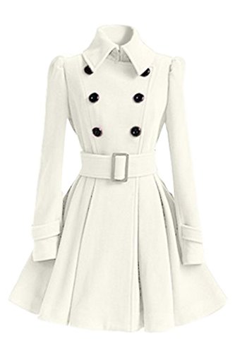 Lingswallow Women Winter Double Breasted Long Trench Coat Jacket Overcoat White Lingswallow Women Winter Double Breasted Long Trench Coat Jacket Overcoat White