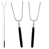 Moishia Deluxe Durable Telescoping Rust Free, Stainless Steel Campfire Forks / Smores - Rod Extends to 36