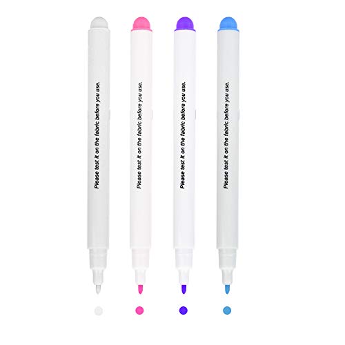4Pcs Disappearing Ink Fabric Marker Pen Vanishing Air Water Erasable Fabric Marking Pen for Cloth and Fabrics Sewing, Stitching