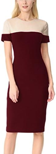 SYLVIEY Women Contrast Summer Business Working Cocktail Party Pencil Dress Burgundy Small