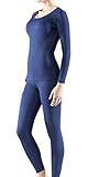 CLSL BU-WHS200-NVY_Medium Tesla Blank Women's Thermal Top & Bottom Set w Microfiber WHS200