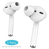 AhaStyle 3 Pairs Earbuds Covers Anti-Slip Ear Tips Silicone Compatible with Apple AirPods 2 & 1 or EarPods-[Added Silicone Storage Hook Pouch] (Medium, White)
