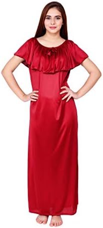 Women's Satin Solid Maxi Night Gown (ZPLS27_Maroon)