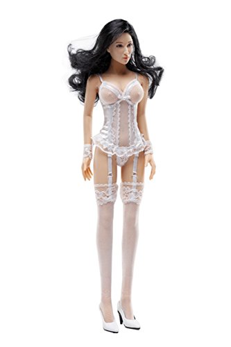 Phicen 1/6 Lace Corset with Gartering Stockings and Shoes for 1:6 Female Figures (White)