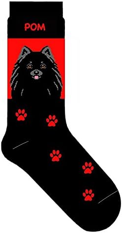 Pomeranian Socks Lightweight Cotton Crew Stretch Egyptian Made Black on Red