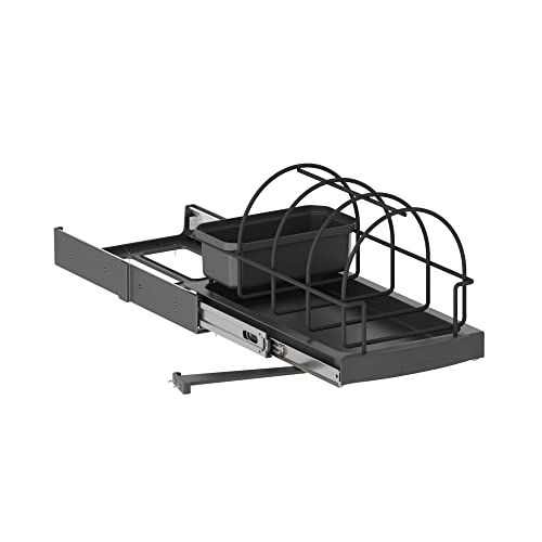 Emuca - Tray for kitchen accessories, lower fixing and manual extraction, Anthracite grey, Steel and Plastic