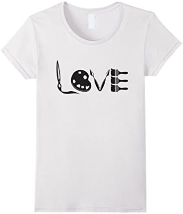 Women's LOVE Art Tools (Paintbrush, Palette, Knife) Artist T-shirt Medium White