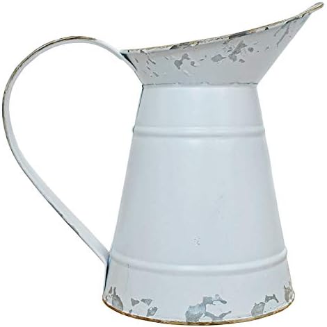 Farmhouse style vase with flowers, white and blue, measuring 8cm, decorative piece.