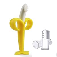 Baby Toothbrush and Banana Toothbrush ,Silicone Infant Training Finger toothbrushes with Storage Case(1 teether and 2 Finger toothbrushes)