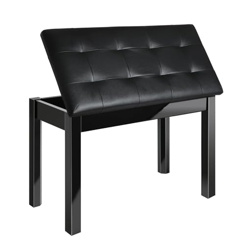 Wooden Piano Bench with Padded Cushion, Duet Piano Chair with Seat Storage Compartment, Piano Stool Seat for Music Books, Black 73 * 32 * 45Cm