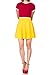 Basic Solid Stretchy Cotton High Waist A-line Flared Skater Mini Skirt (M, Yellow)