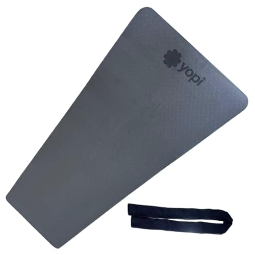 Tapete de Yoga, Preto, TPE Ecológico, 183 x 61 x 0,6 cm, Texturizado, Impermeável, Resistente ao Suor, com Alça de Transporte, Grande, 6mm de espessura, Ioga, Pilates, Yopi