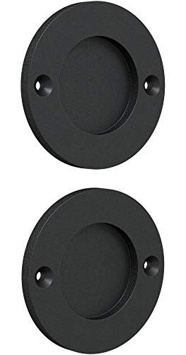 Tibres - Finger Pulls for Closet Door - 2.75" Round Sliding Door Pulls Handles - Flush Pulls for Pocket Door - Matte Black - Set of 2