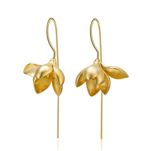 ✦ Geschenke für Frauen ✦Springlight Ohrringe Elegant Magnolie Blume Ohrringe Silber 925 Hängend Handmade Schmuck Damen Geschenke für Mama, Geburtstagsgeschenk für Frauen.(Gold)