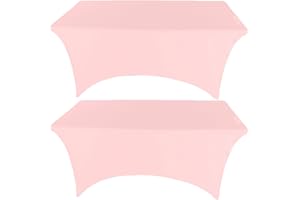 Gowinex 2 Pack 6FT Pink Spandex Tablecloth Stretch Fitted Table Cover for Rectangular Table Event, Wedding, Banquet and Parties