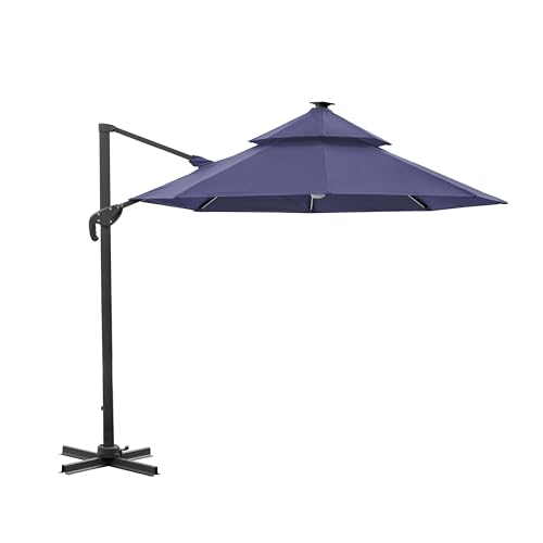 Furniture of America Willard 10 ft Outdoor Patio Umbrella, LED Light, UV-resist…