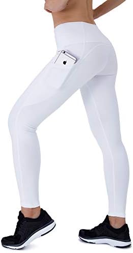 Dyorigin Leggings for Women – High-Waisted Tummy Control Compression Yoga Leggings Athletic Pants with Pockets (White S)