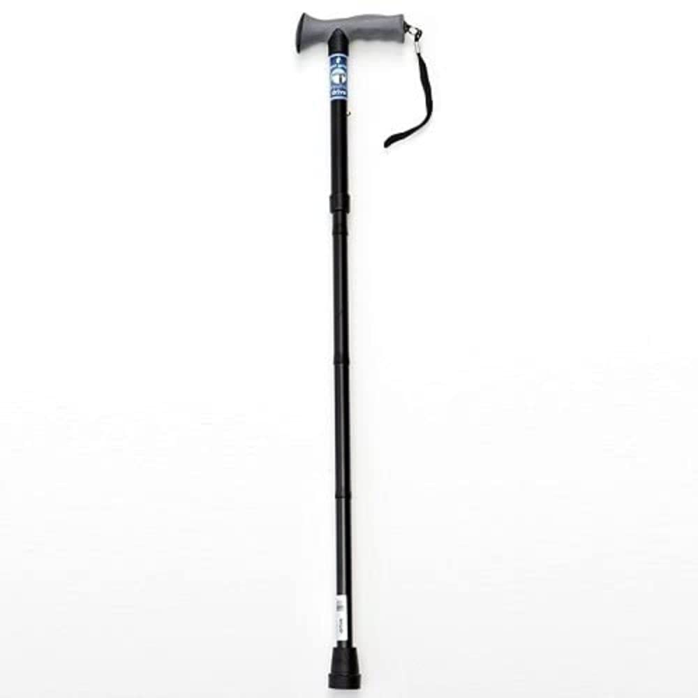 Drive Devilbiss Height Adjustable Folding Walking Stick with Gel Grip, Black