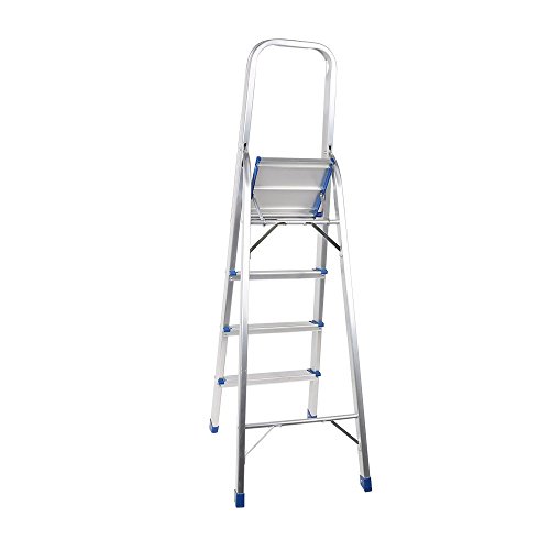 Livebest Aluminium Folding 4 Step Ladder 330 lb Heavy Duty with Non-slip Safety Rails Work Platform,Perfect for Home,School,Office
