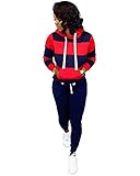 Ekaliy Women Stripes Hoodie Sweatsuits 2 Piece