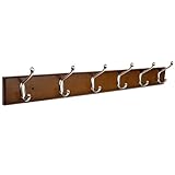 Homfa Bamboo Hook Rack with 6 Dual Scroll Wall Hanger Hooks for Jackets, Coats, Hats, Scarves Retro color