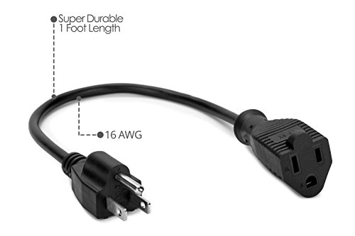 ClearMax 3 Prong Power Extension Cord Cable Strip Outlet Saver 18AWG, Black, 10 Count