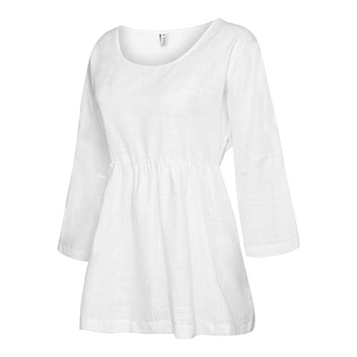 Alangbudu Women Cotton Linen High Waisted Swing Flare Hem Pullover Loose Blouse Long Sleeve Shirt Casual Tops Leggings White