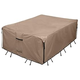 ULTCOVER Rectangular Patio Heavy Duty Table Cover - 600D Tough Canvas Waterproof Outdoor Dining Table and Chairs General… 31n5XC1MX3L