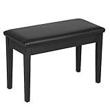 Yaheetech Wooden Duet Piano Bench Stool with Padded Cushion and Book Storage Black