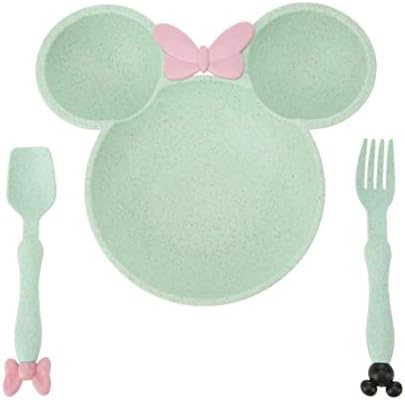 3 Pcs Children Baby Bamboo Tableware Solid Feeding Mickey Dishes Baby Bowl Plate Food Feeding Dinnerware Set Plates for Children
