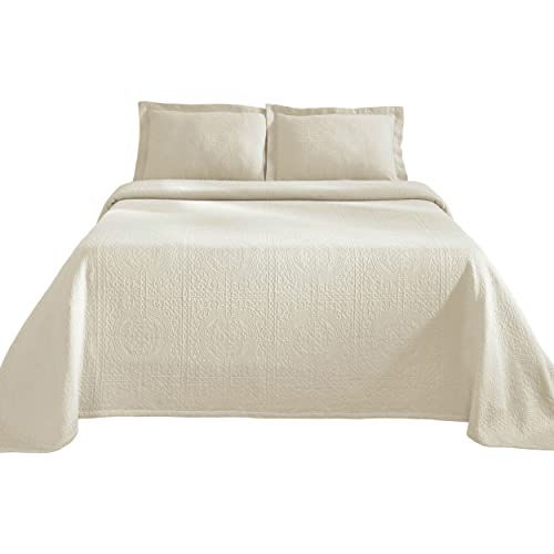 SUPERIOR Jacquard Matelasse Fleur De Lis 100 Cotton Medallion 3Piece Bedspread Set Queen