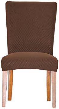 Modern Brown Chair Cover Protector and Slipcover with Elastic Bottom - Top Notch Stretchable Polyester for Kitchen or Dining Chairs - Easy to Use, Comfortable &amp; Soft