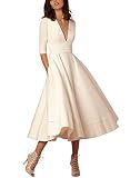 ACHICGIRL Women's V Neck Half Sleeve Solid A-line Elegant Party Maxi Dress