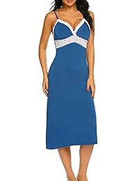 Ekouaer Camisón largo para mujer, sin mangas, de encaje, tallas S-XL