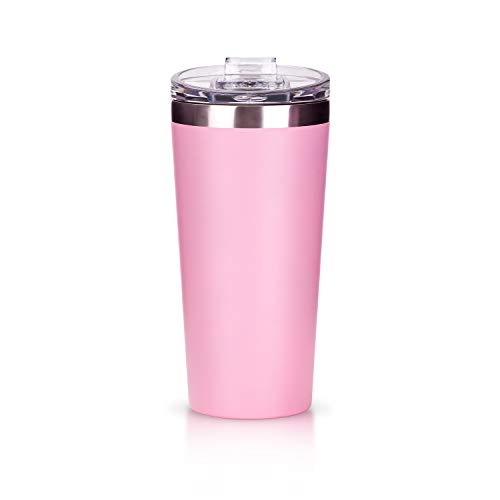AA Products 16oz Tumbler-Vacuum Insulated Double-Walled 18/8 Stainless Steel Travel Coffee Mug For Cars, Home,Office,School-Pink