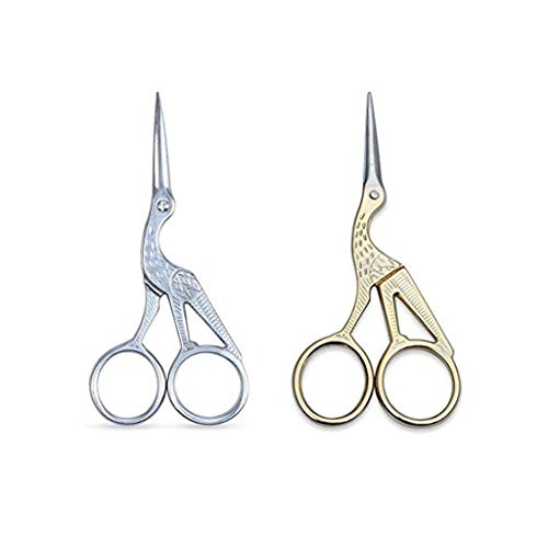 2 Pieces 4.5" Vintage Stork Shape Scissor, Tailor Stainless Steel Shear with Carved Patterns, for Cross Stitch,Embroidery,Sewing, Handcraft,DIY Sharp Scissors (Gold & Silver)