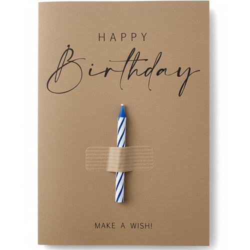 the lazy panda card company Birthday Card with Birthday Candle on Front - Make a Wish Thick 400gsm Recycled Card
